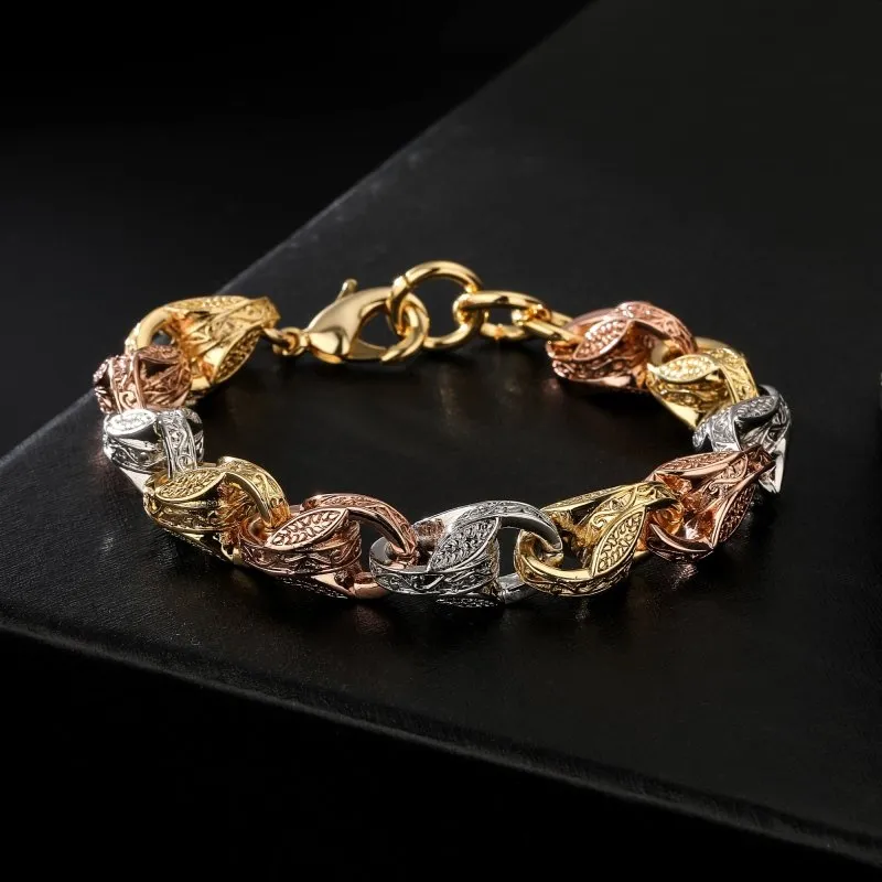 12mm Tri-Colour Gold Filled Bonded 3D Tulip Bracelet 8/9 Inch