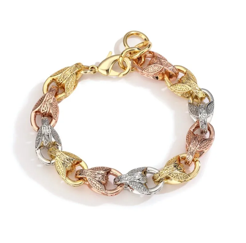 12mm Tri-Colour Gold Filled Bonded 3D Tulip Bracelet 8/9 Inch