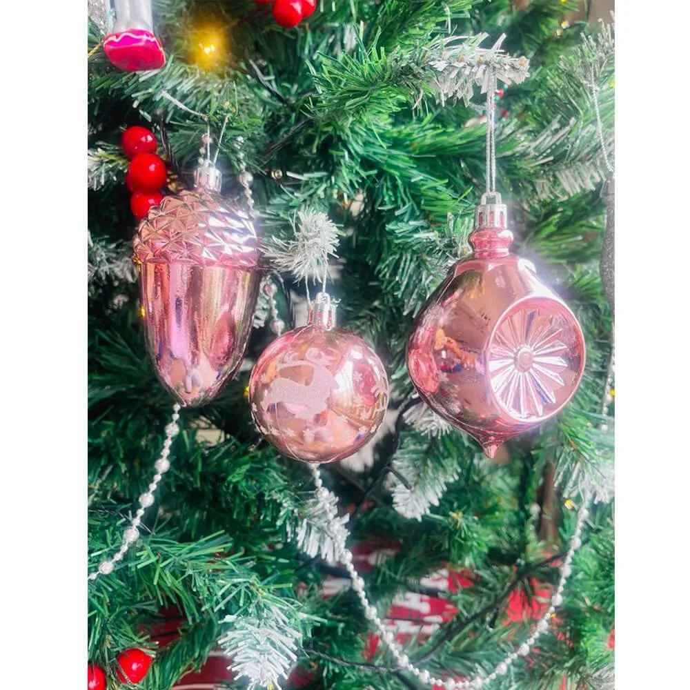 29 pcs, Shiny Metallic Pink Colour Hanging Christmas Tree Ornaments
