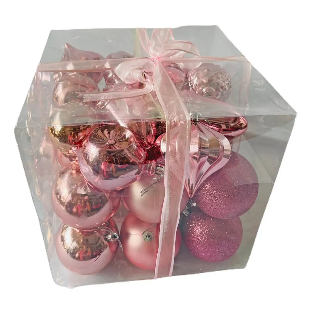 29 pcs, Shiny Metallic Pink Colour Hanging Christmas Tree Ornaments