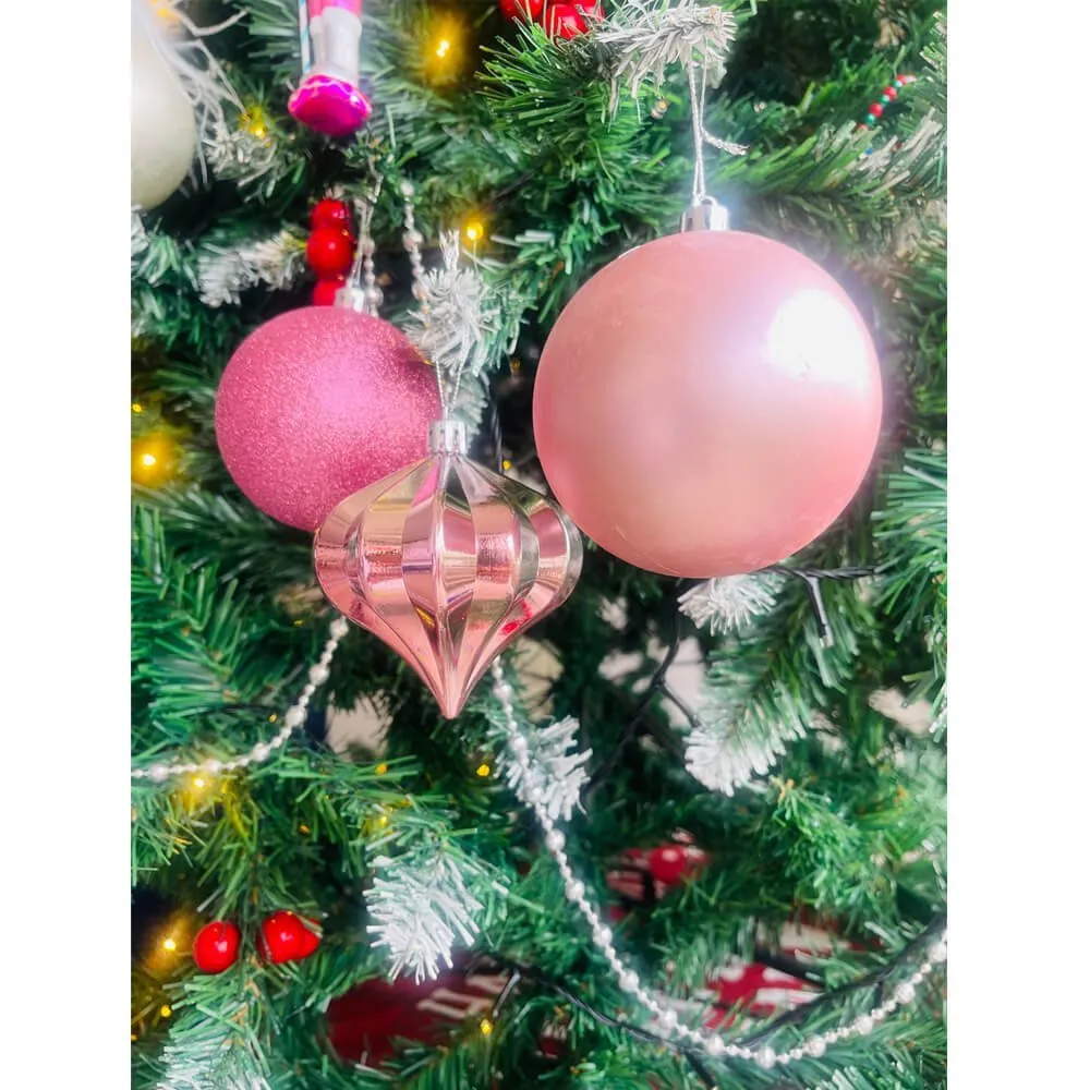 29 pcs, Shiny Metallic Pink Colour Hanging Christmas Tree Ornaments