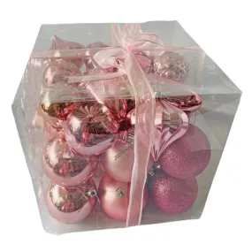 29 pcs, Shiny Metallic Pink Colour Hanging Christmas Tree Ornaments