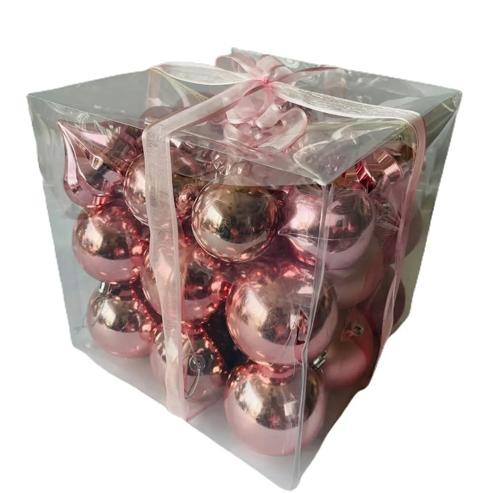29 pcs, Shiny Metallic Pink Colour Hanging Christmas Tree Ornaments