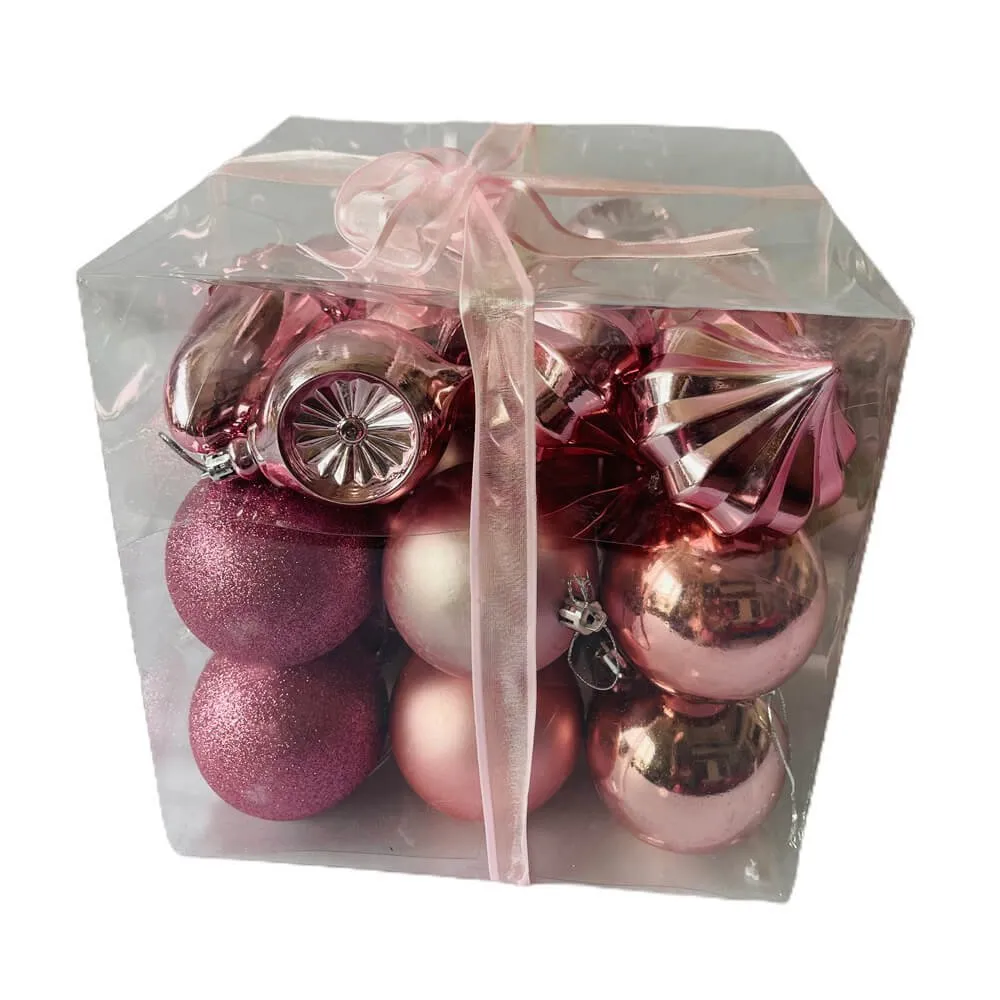 29 pcs, Shiny Metallic Pink Colour Hanging Christmas Tree Ornaments