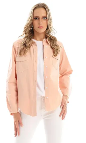 93219 Nude Gabardine Shirt With Front Buttoned Pockets