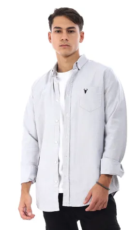 94703 Plain Casual Full Sleeves Buttoned Shirt - Grey