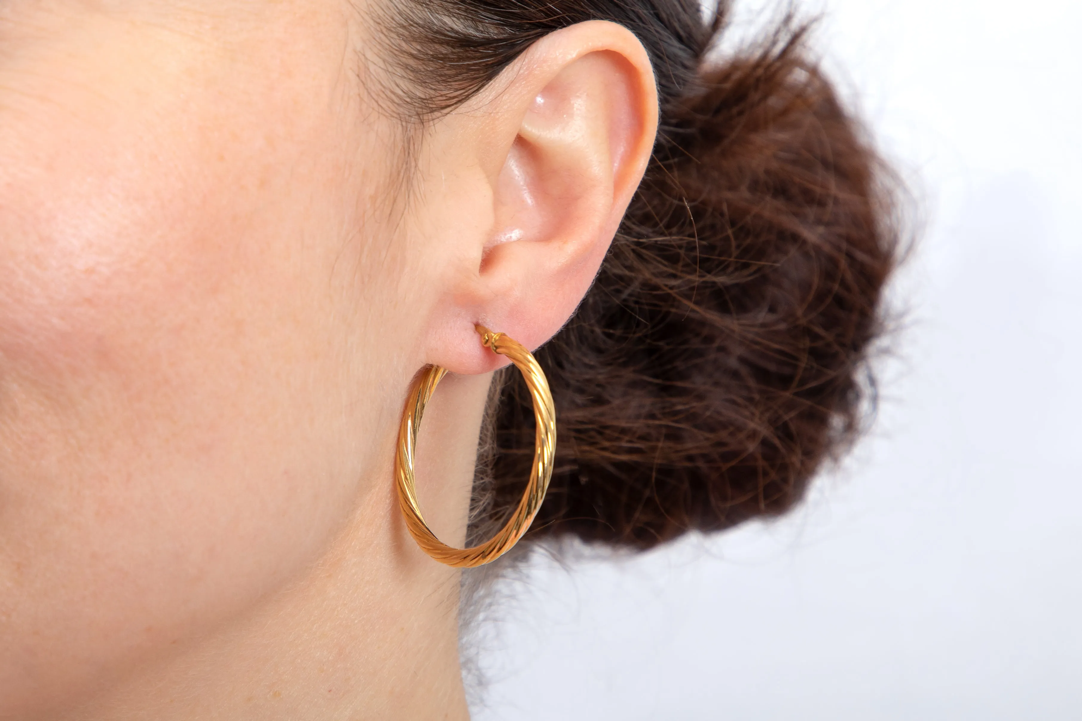9ct Gold Twisted Hoop Earrings, 35mm Diameter
