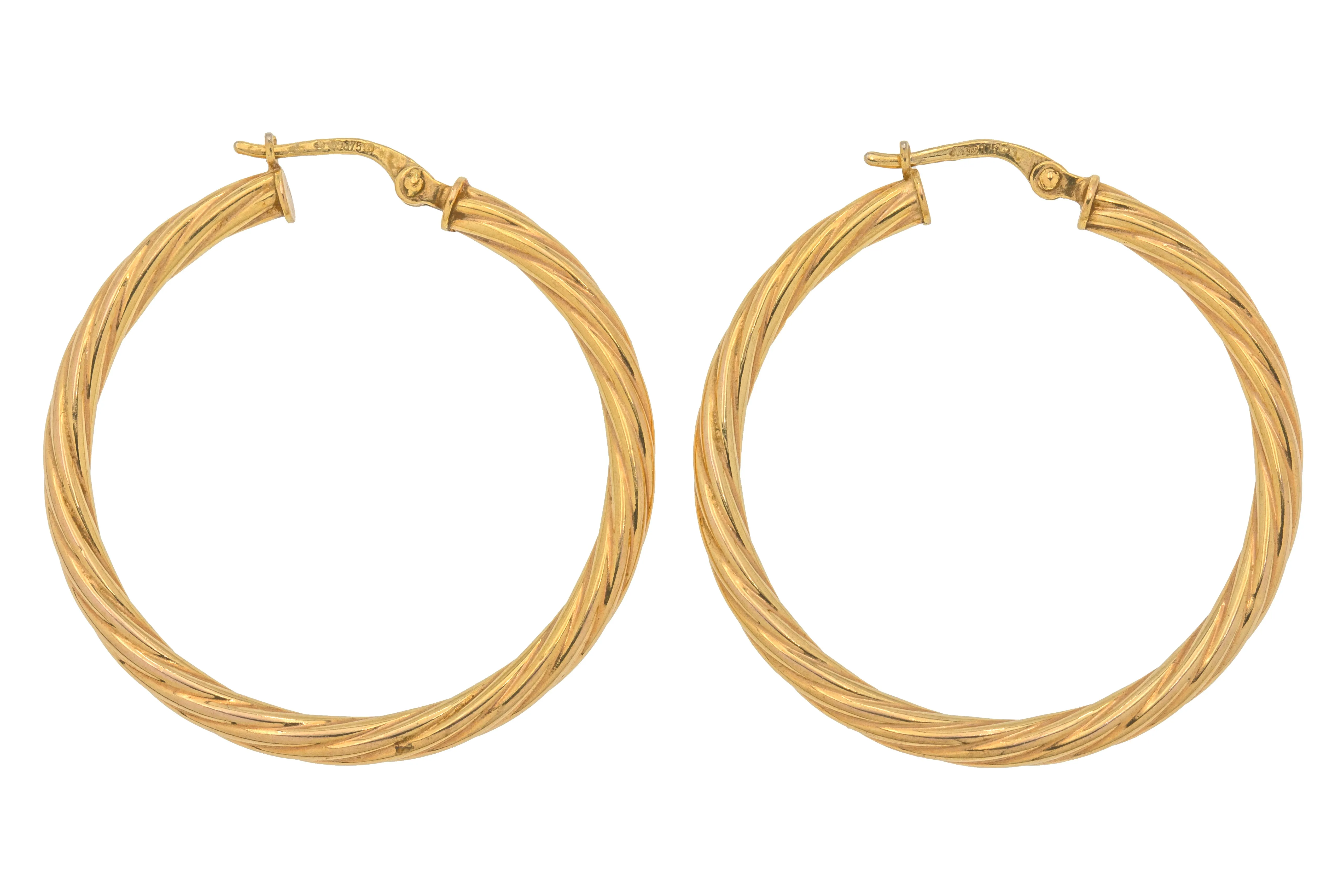 9ct Gold Twisted Hoop Earrings, 35mm Diameter