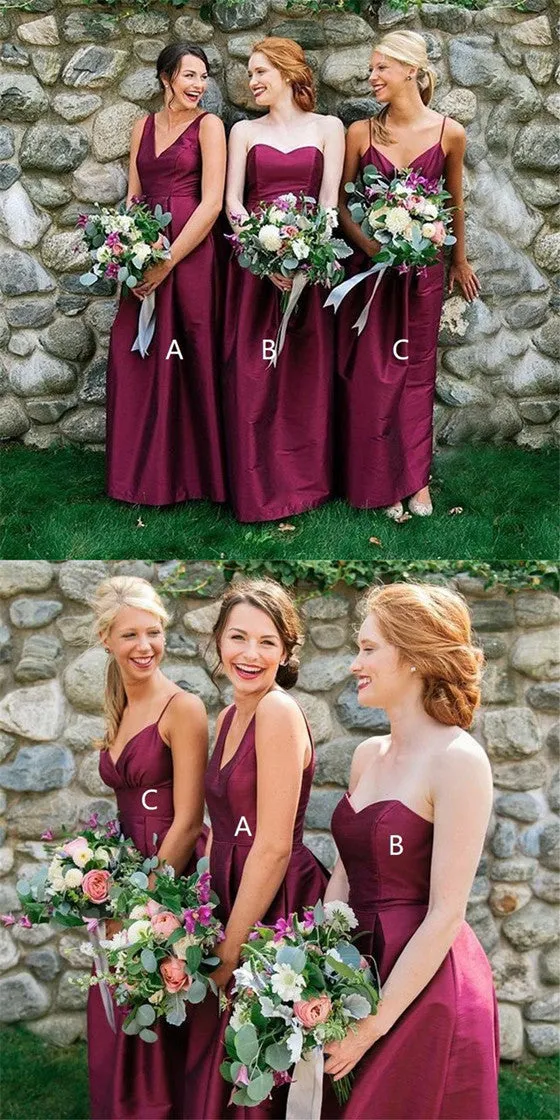 A-line Floor-length V-neck Sweetheart Simple Red Bridesmaid Dresses, BD0522