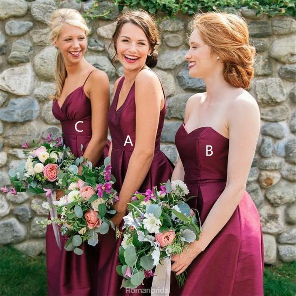 A-line Floor-length V-neck Sweetheart Simple Red Bridesmaid Dresses, BD0522