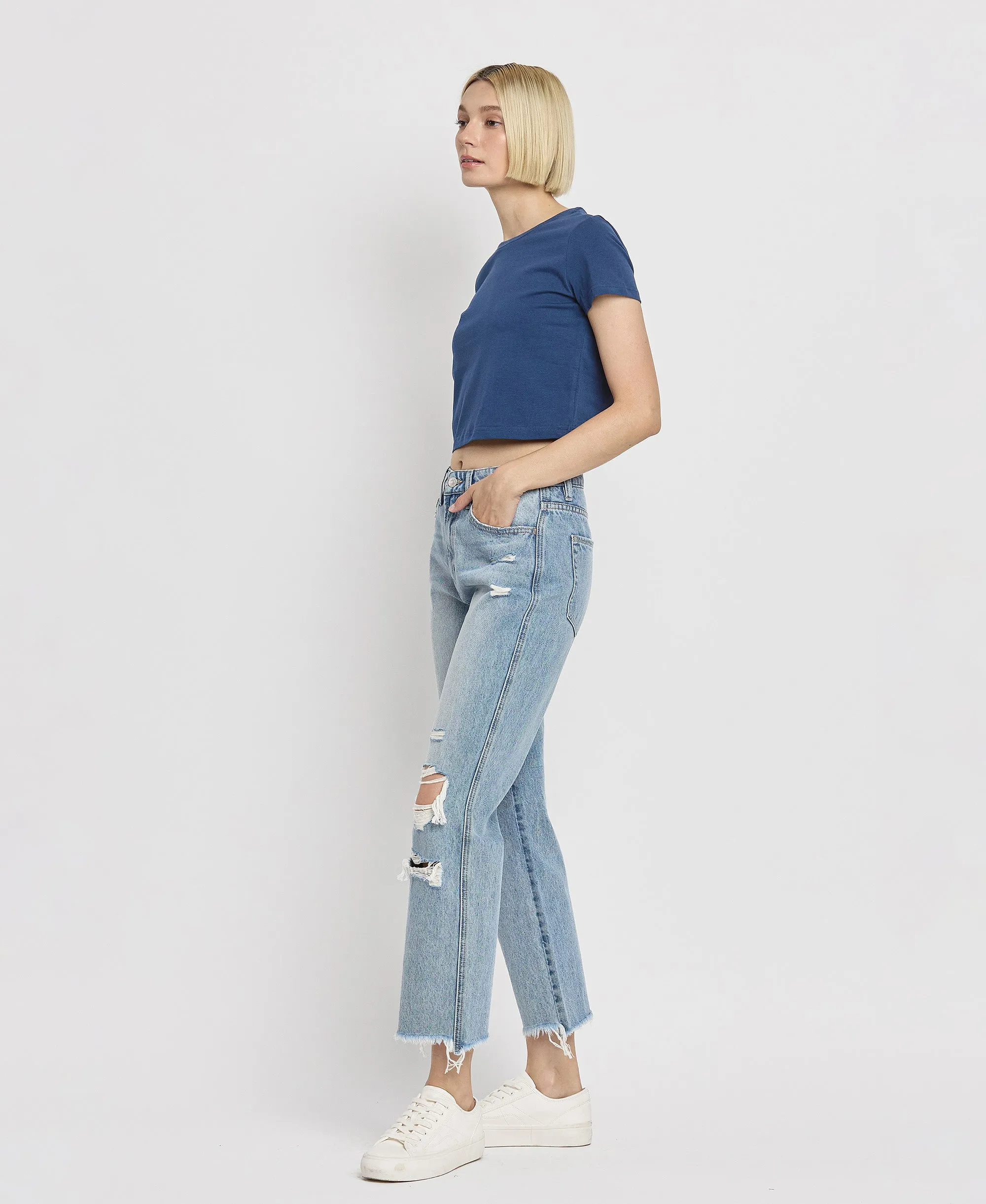 Apart - Super High Rise Distressed Crop Straight Jeans