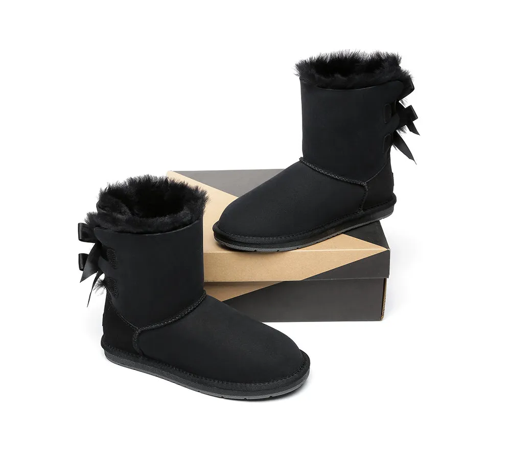 AUSTRALIAN SHEPHERD® UGG Boots Women Sheepskin Wool Short Double Back Bow