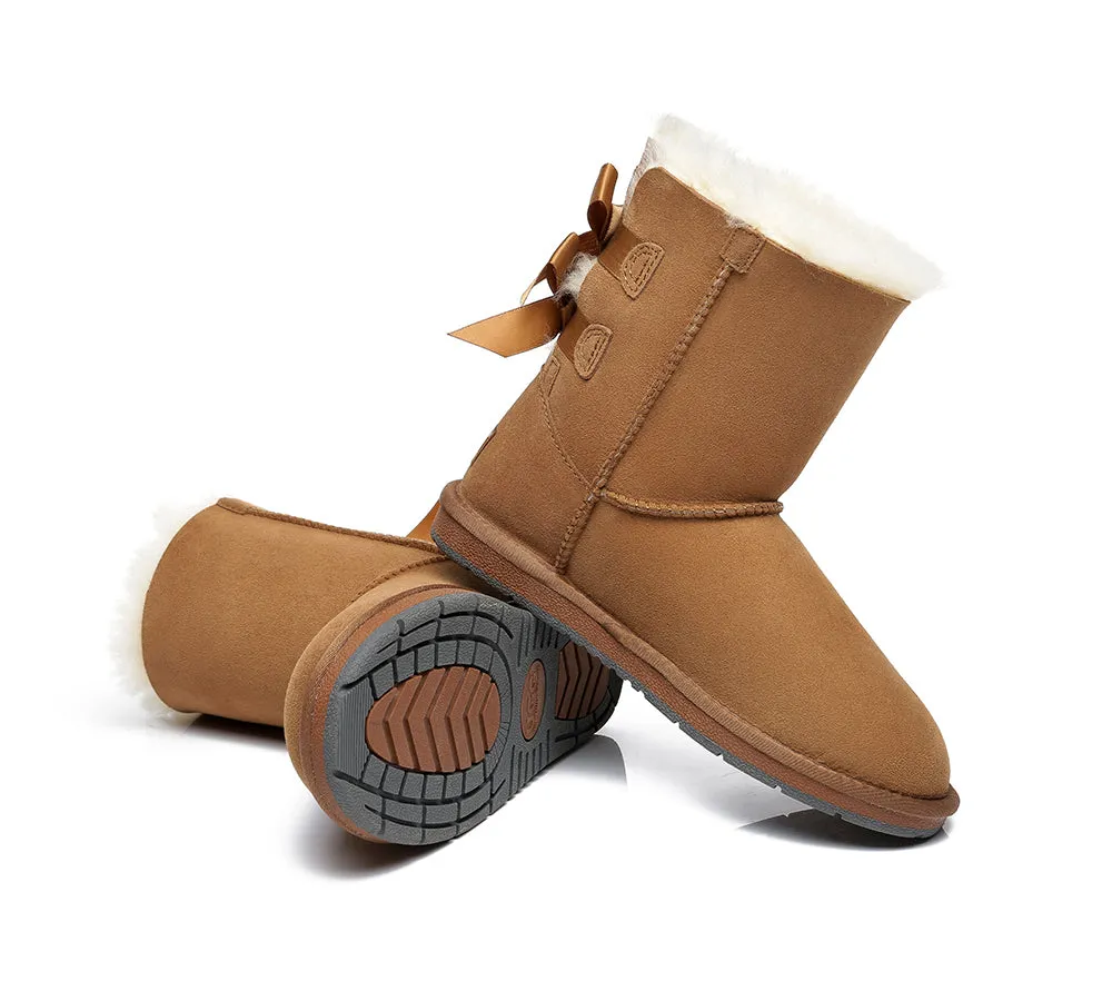 AUSTRALIAN SHEPHERD® UGG Boots Women Sheepskin Wool Short Double Back Bow