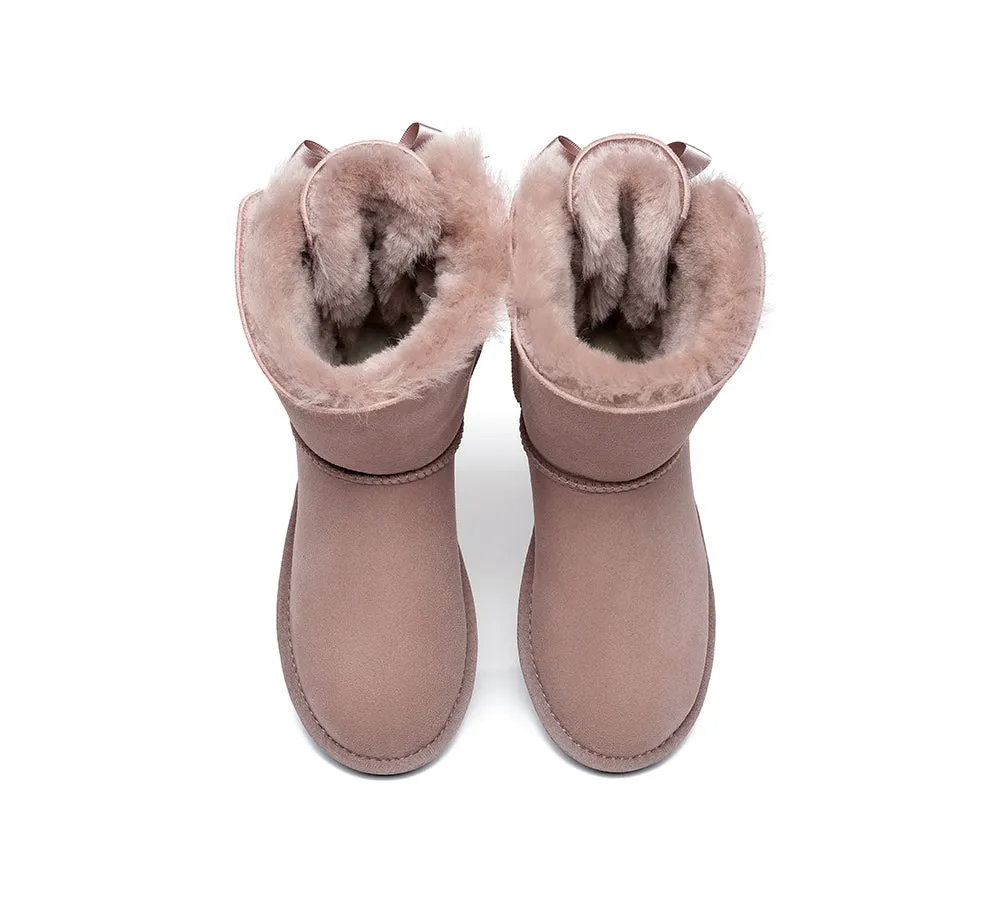 AUSTRALIAN SHEPHERD® UGG Boots Women Sheepskin Wool Short Double Back Bow
