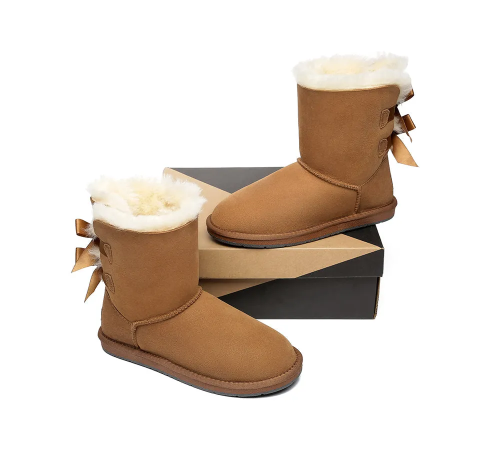 AUSTRALIAN SHEPHERD® UGG Boots Women Sheepskin Wool Short Double Back Bow