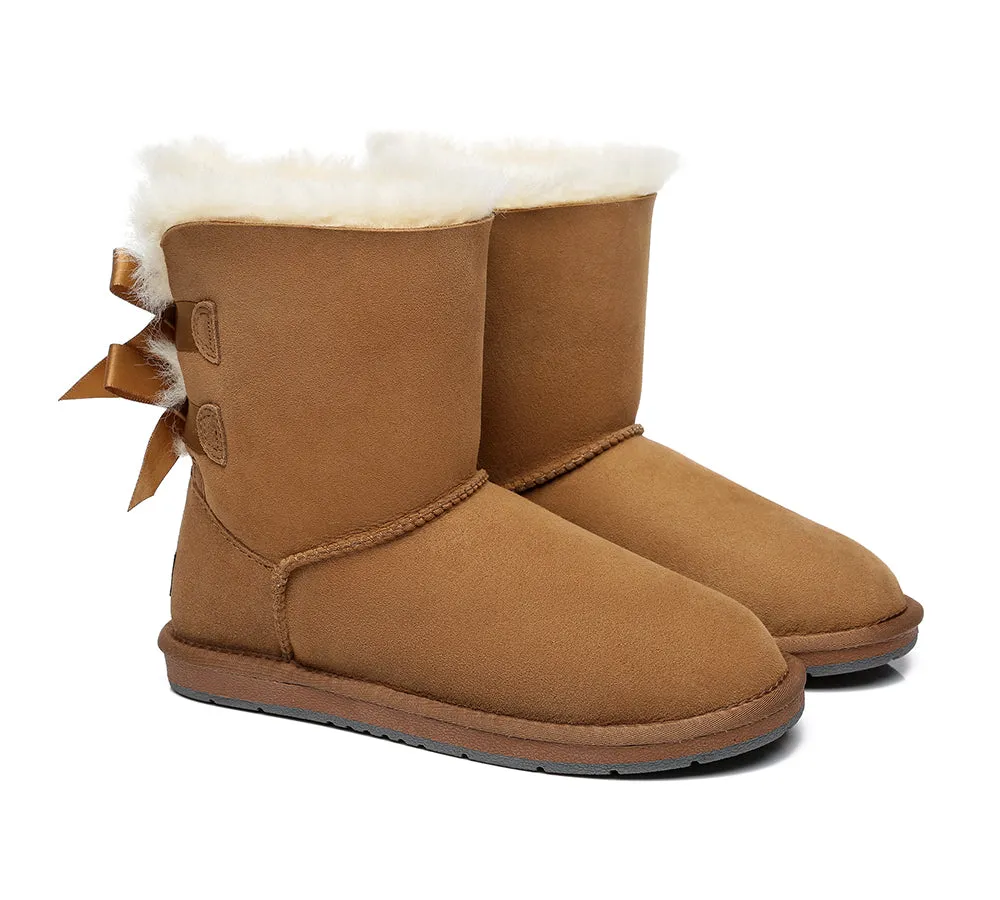 AUSTRALIAN SHEPHERD® UGG Boots Women Sheepskin Wool Short Double Back Bow