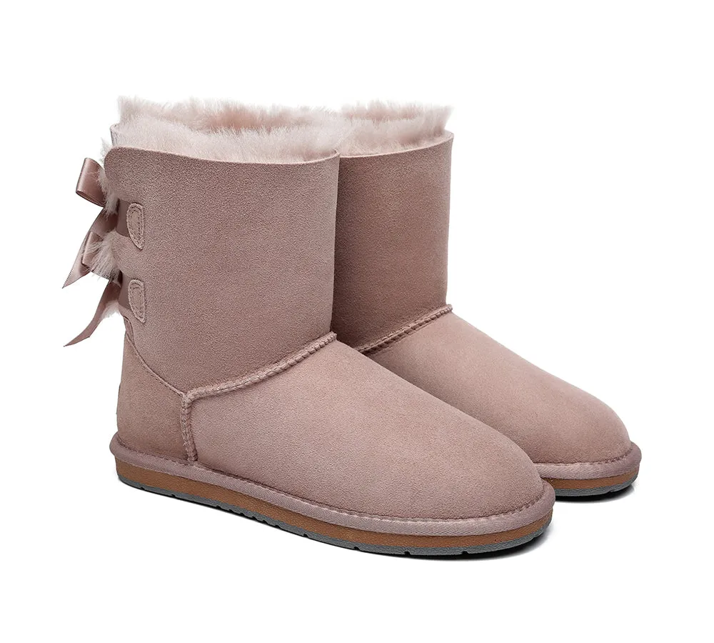 AUSTRALIAN SHEPHERD® UGG Boots Women Sheepskin Wool Short Double Back Bow