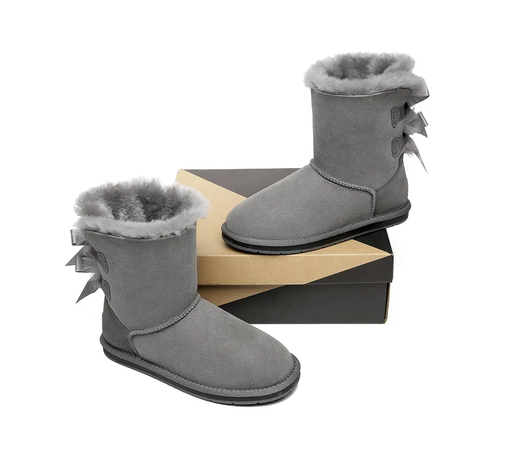 AUSTRALIAN SHEPHERD® UGG Boots Women Sheepskin Wool Short Double Back Bow