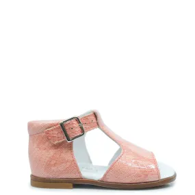 Beberlis Salmon Patent T Strap Baby Sandal
