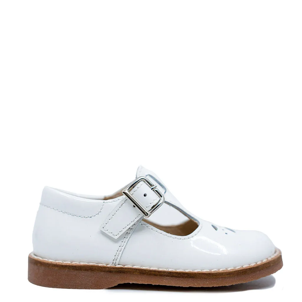 Beberlis White Patent Perforated Baby T Strap