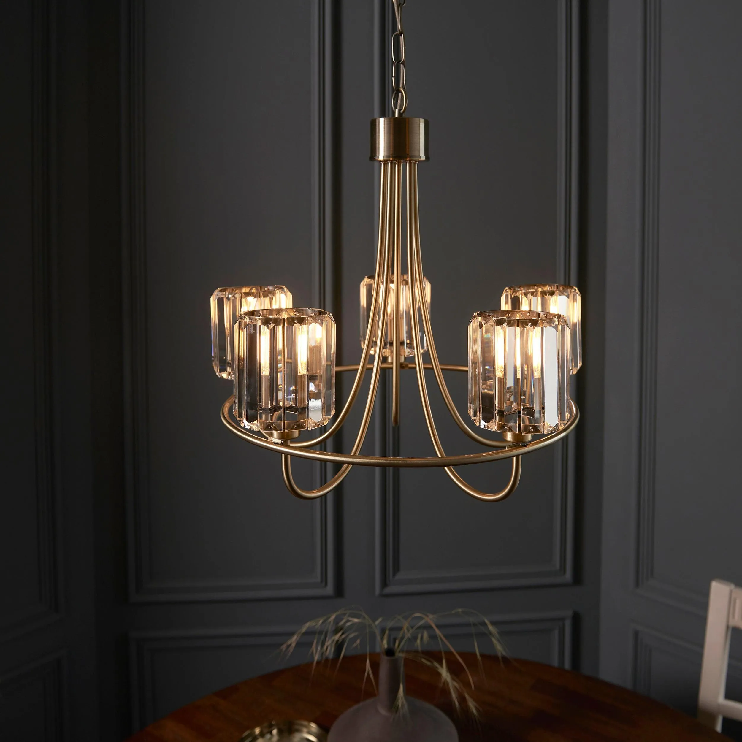 Berenice Brass 5 Light Pendant - Clear Cut Glass Shades Damaged Box