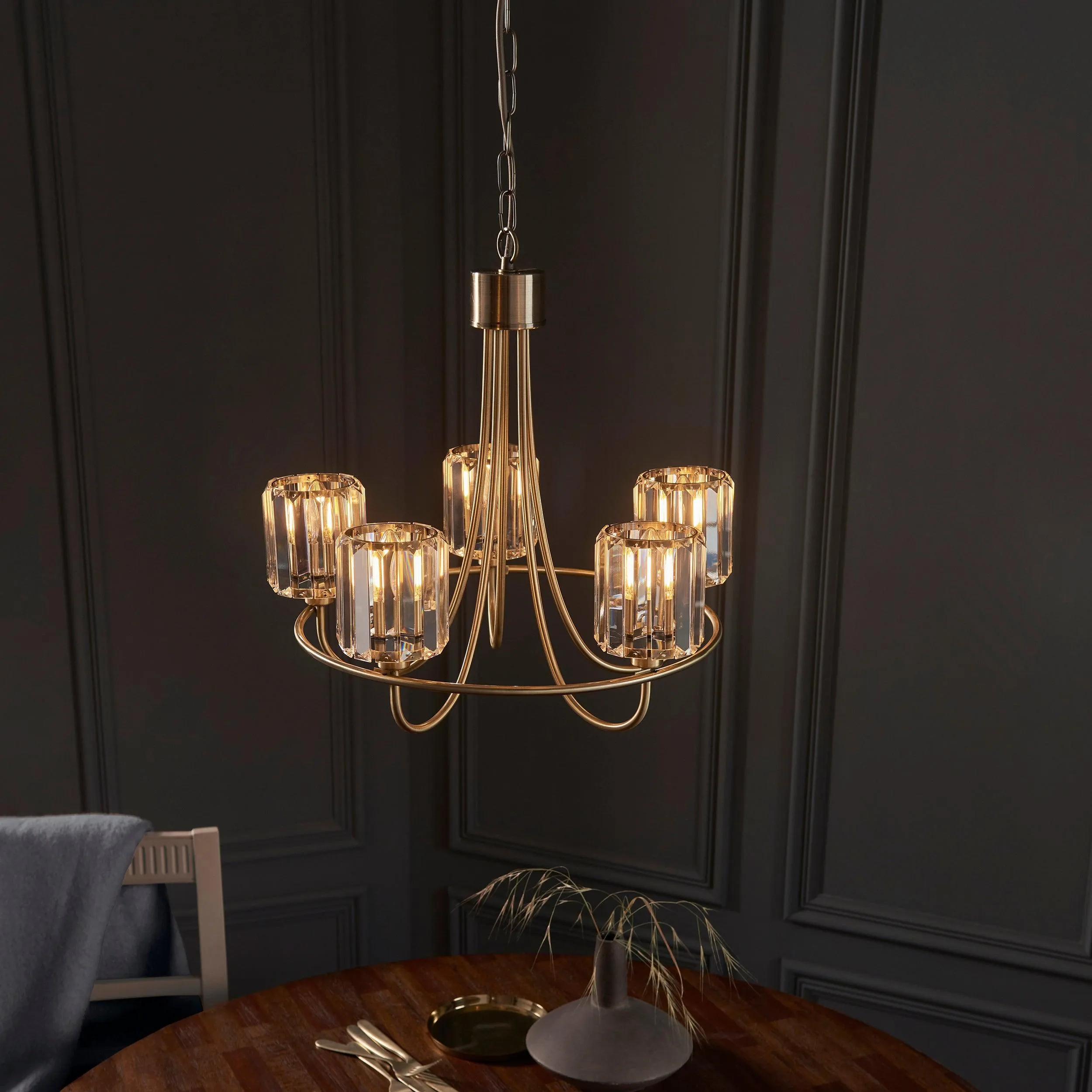 Berenice Brass 5 Light Pendant - Clear Cut Glass Shades Damaged Box