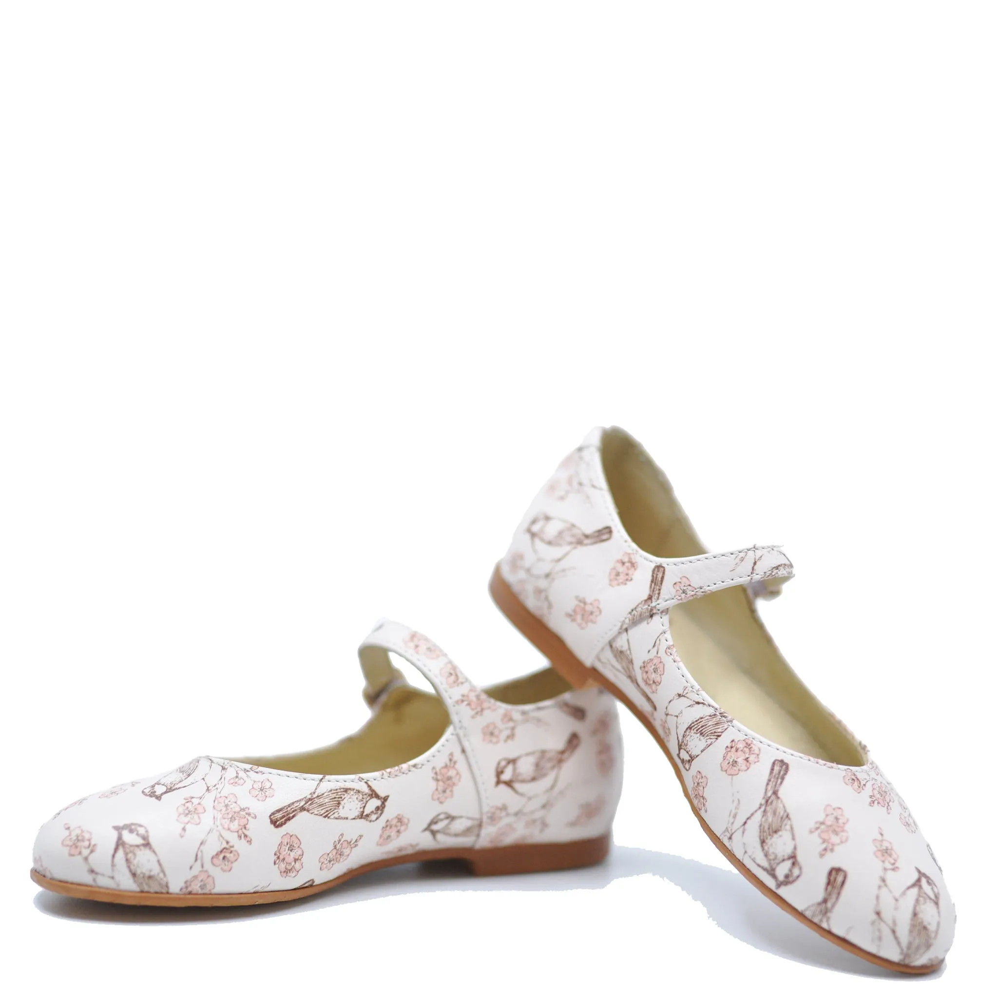 Blublonc Pink Bird Print Mary Jane