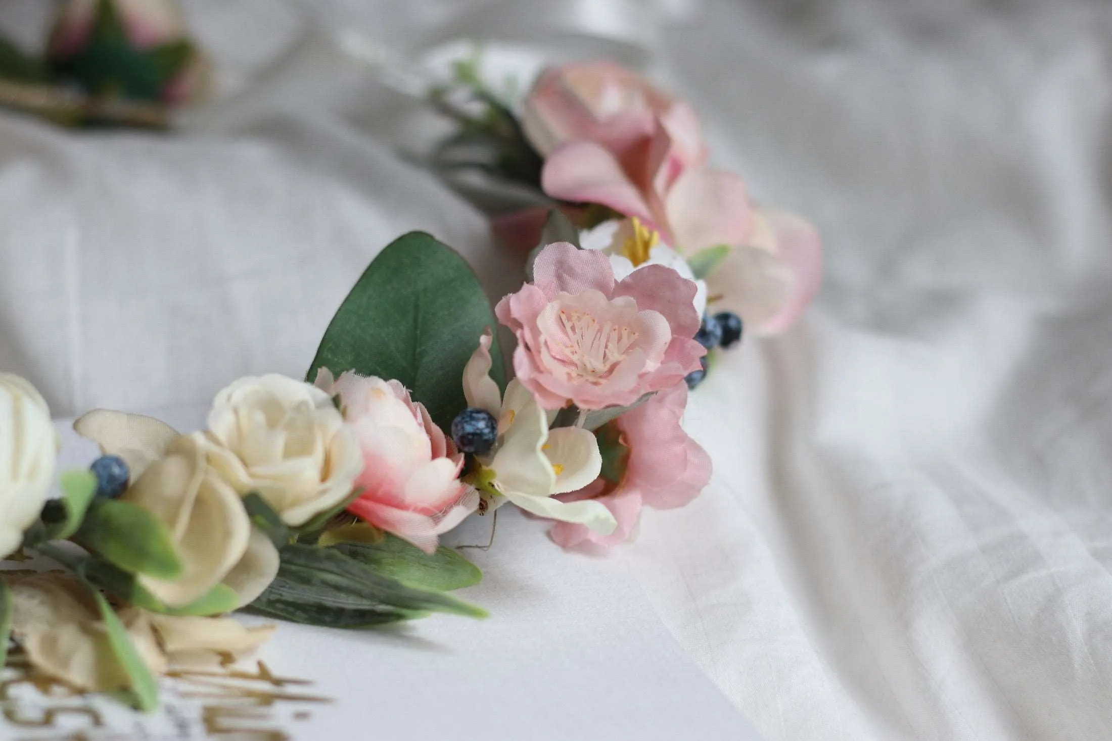 Blush Pink Paper Rose and Silk Cherry Blossom Crown