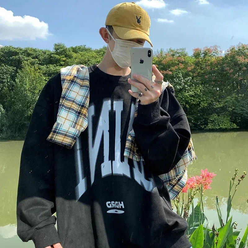 BONSIR  -  Mens Letter Printed Sweatshirts Spring New Unisex Pullovers Harajuku O Neck Hip Hop Hoodies