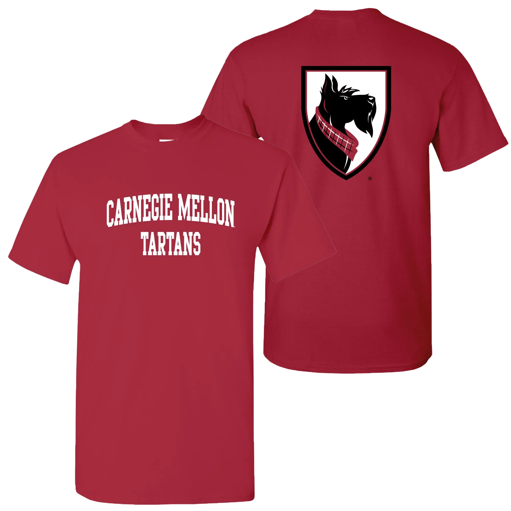 Carnegie Mellon University Tartans Front Back Print Short Sleeve T Shirt - Cardinal