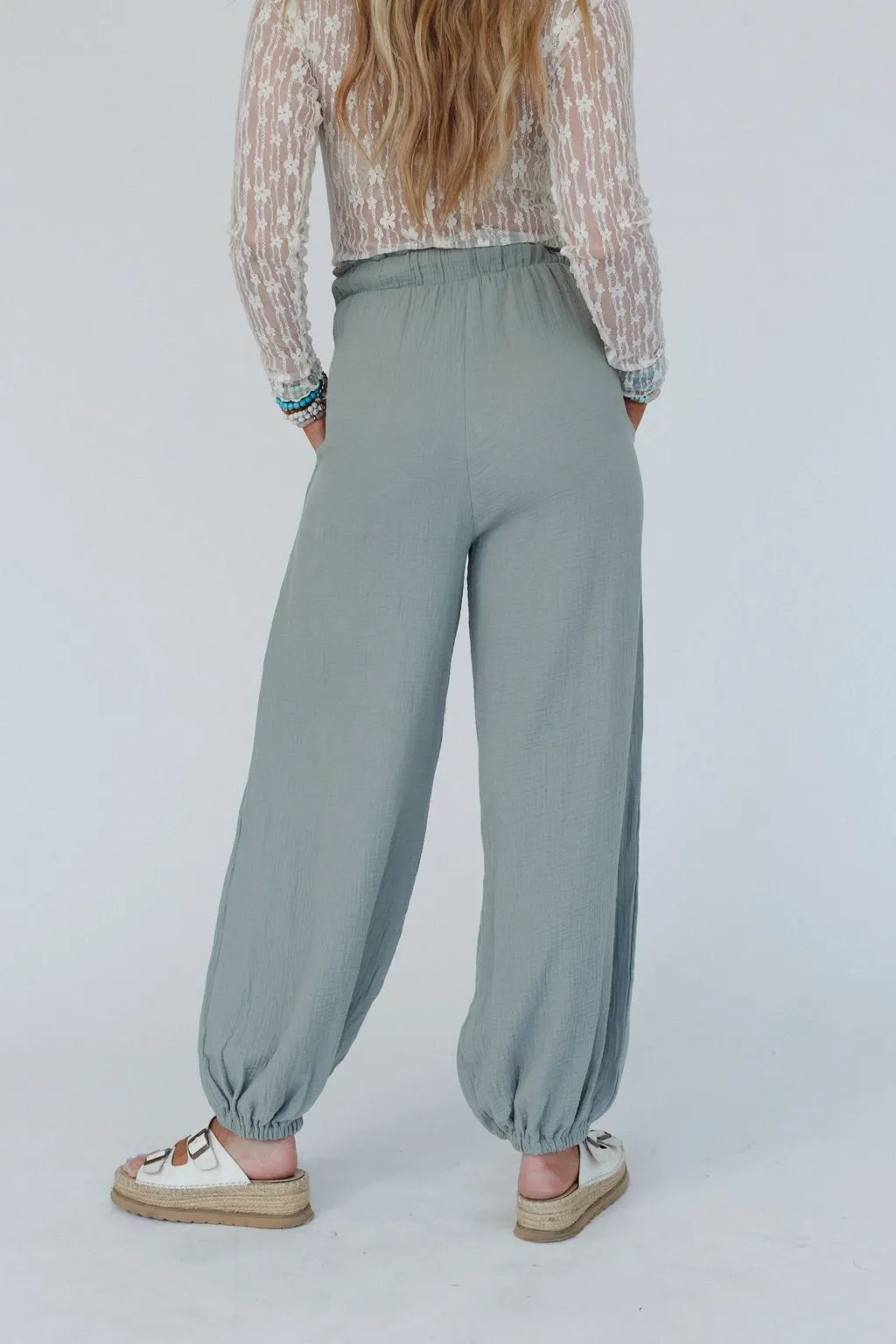 Celestia Wide Leg Cinched Pants - Sage