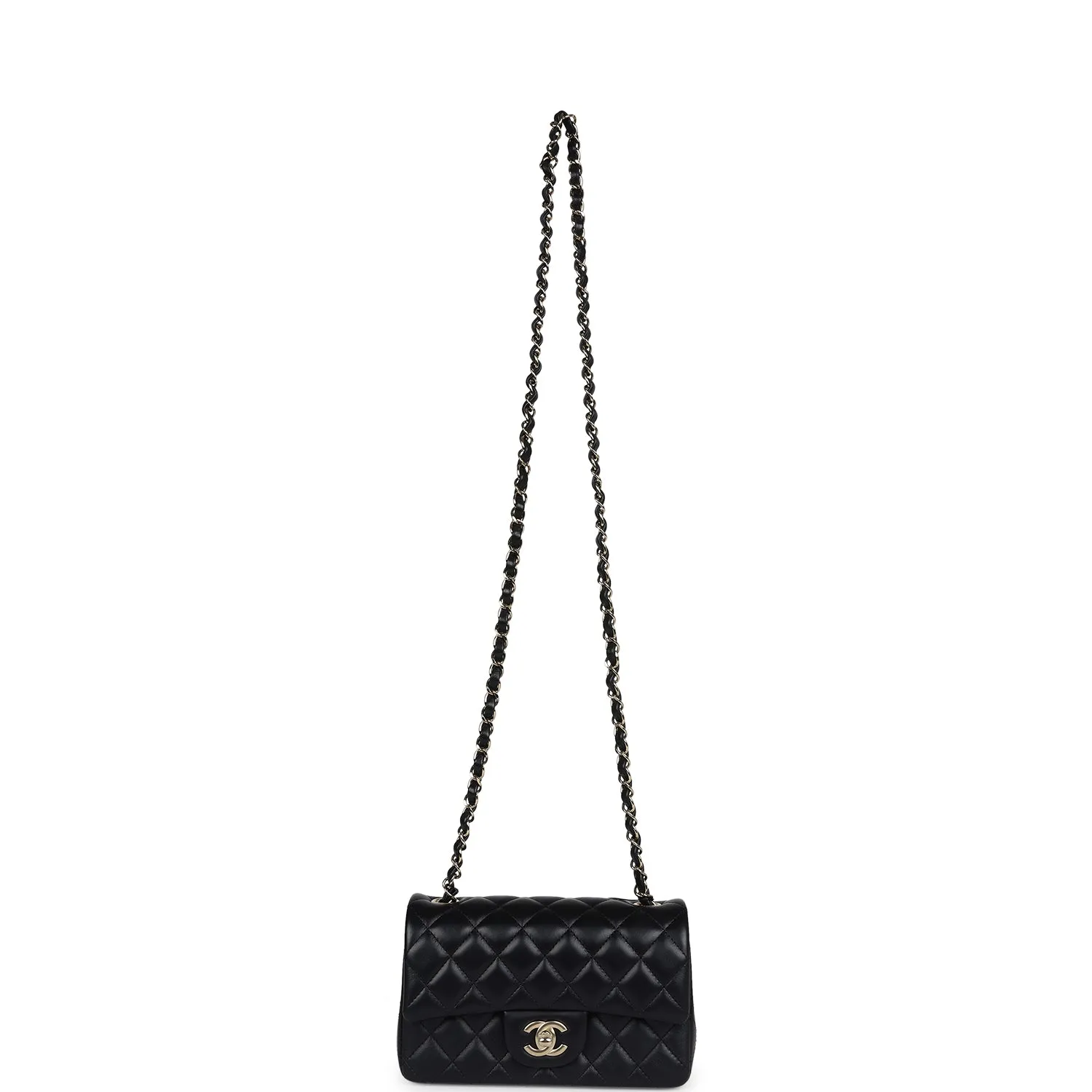 Chanel Mini Classic Rectangular Flap Bag Black Lambskin Light Gold Hardware