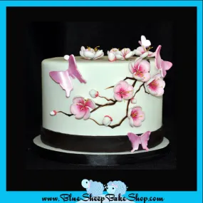 Cherry Blossoms and Butterflies Baby Shower Cake