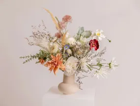 Colourful Dried & Artificial Flowers Bridal Bouquet - Off-White & Green No:1