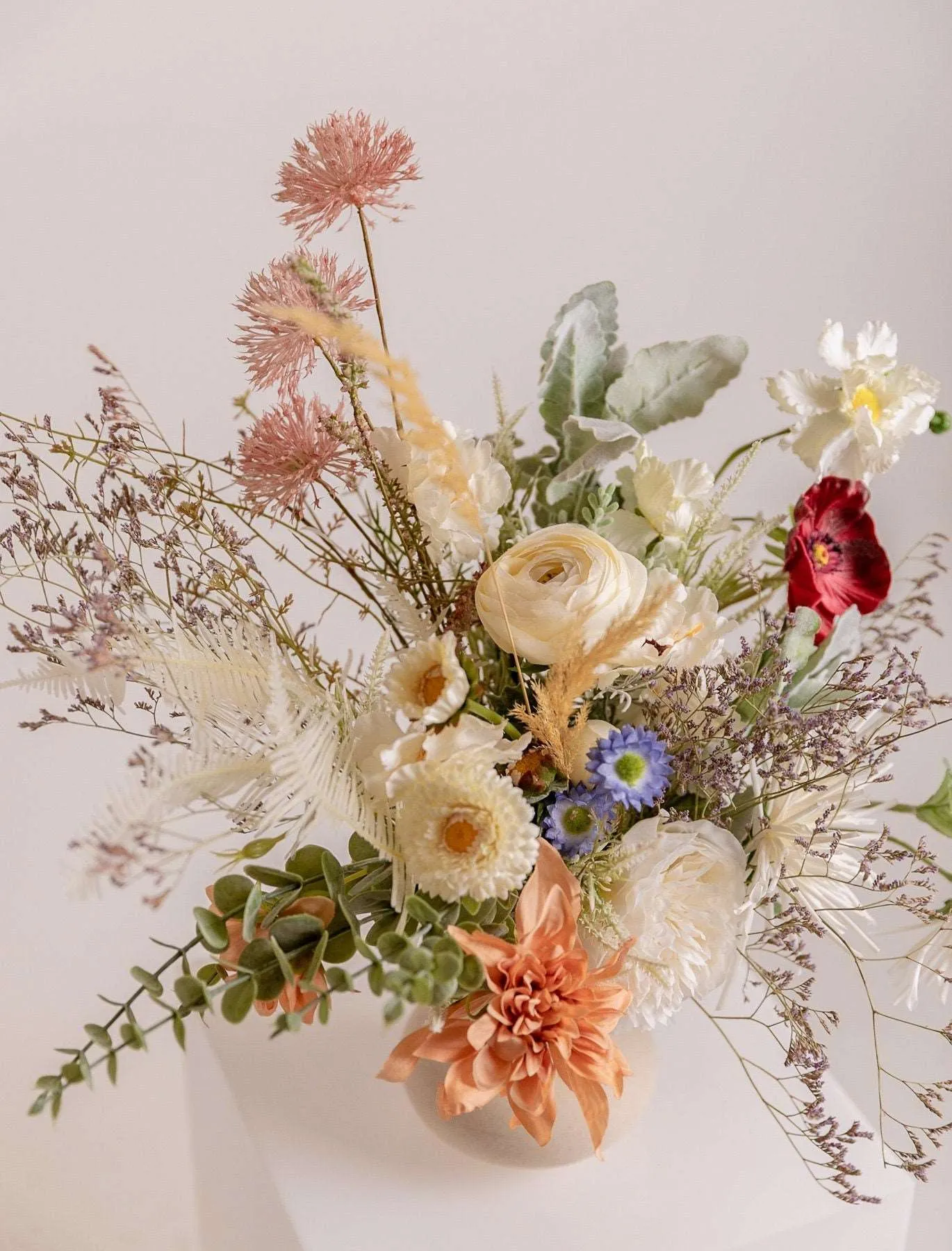 Colourful Dried & Artificial Flowers Bridal Bouquet - Off-White & Green No:1