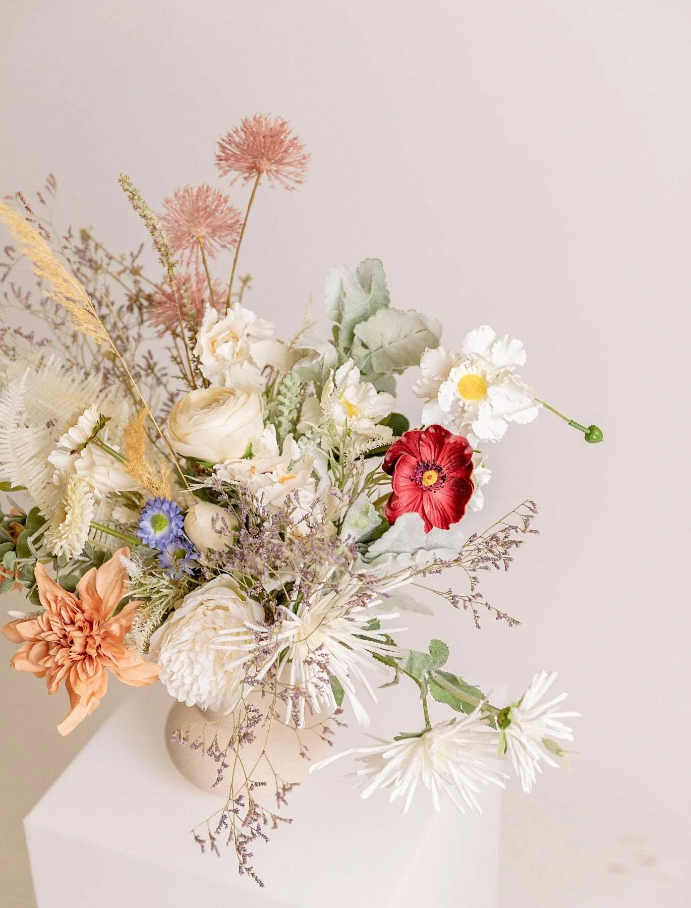 Colourful Dried & Artificial Flowers Bridal Bouquet - Off-White & Green No:1