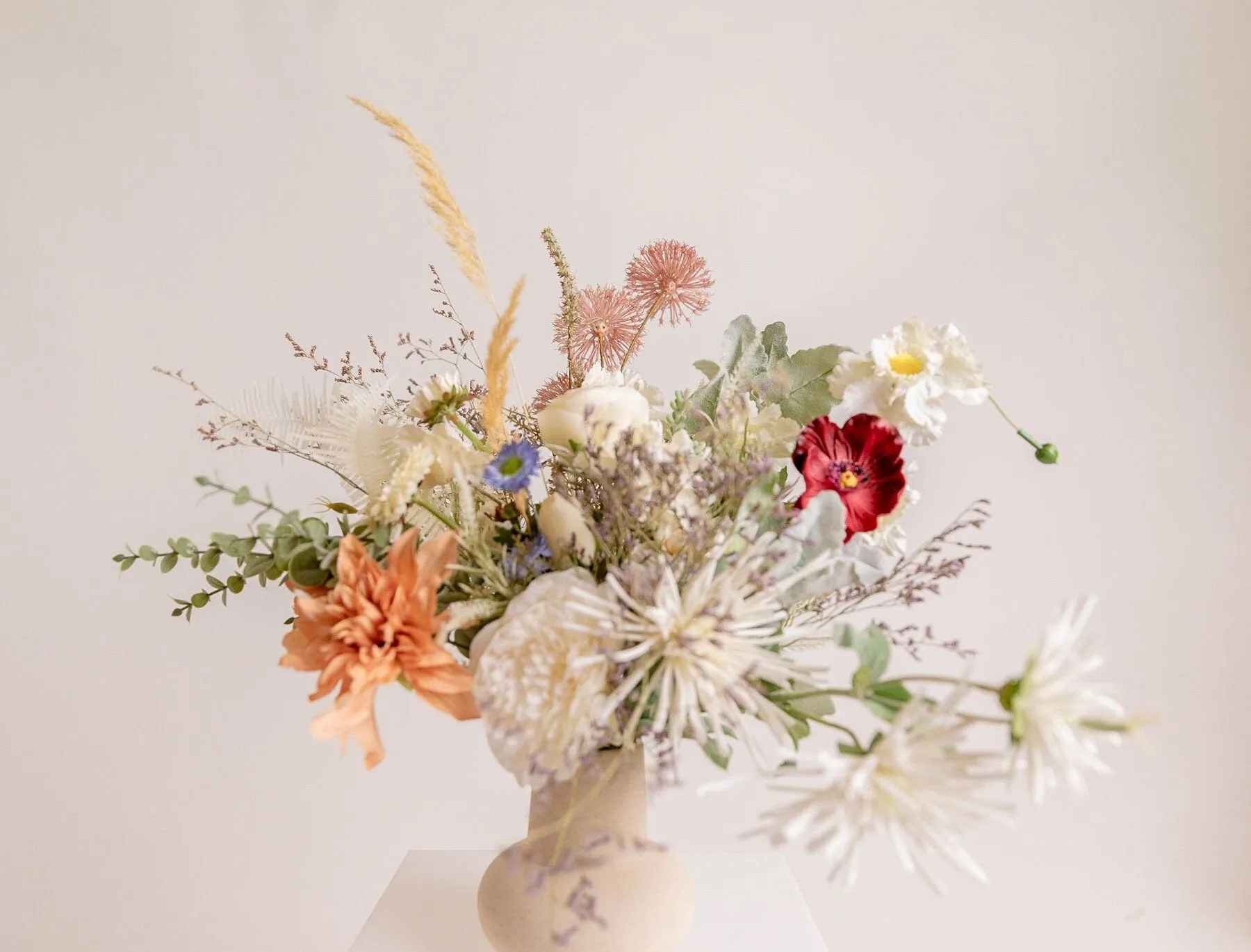 Colourful Dried & Artificial Flowers Bridal Bouquet - Off-White & Green No:1