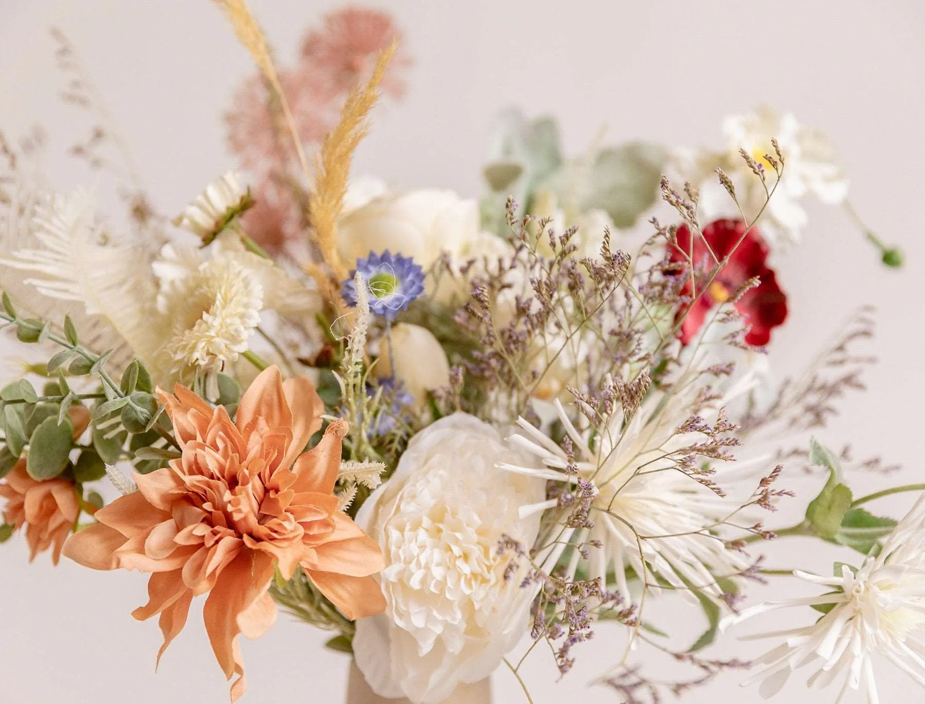 Colourful Dried & Artificial Flowers Bridal Bouquet - Off-White & Green No:1
