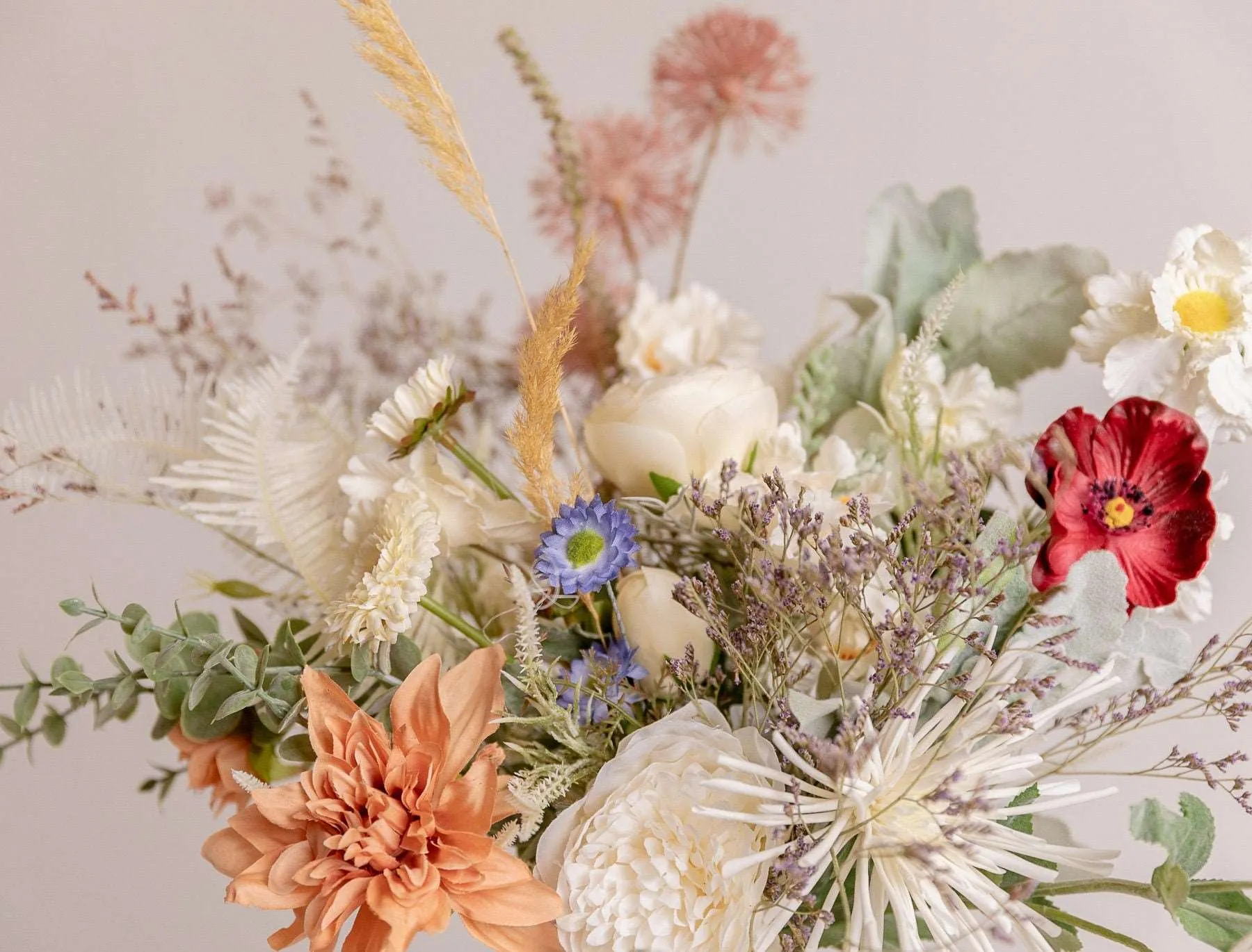 Colourful Dried & Artificial Flowers Bridal Bouquet - Off-White & Green No:1
