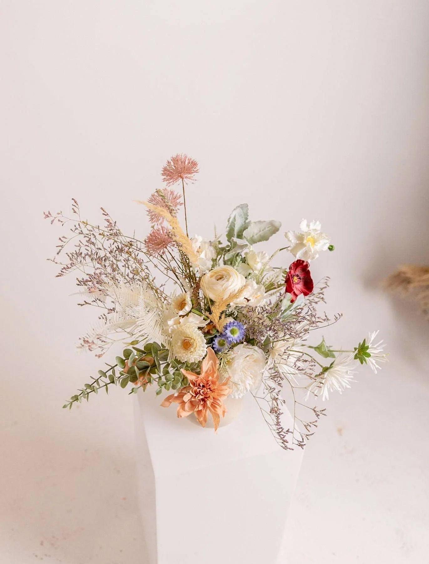 Colourful Dried & Artificial Flowers Bridal Bouquet - Off-White & Green No:1