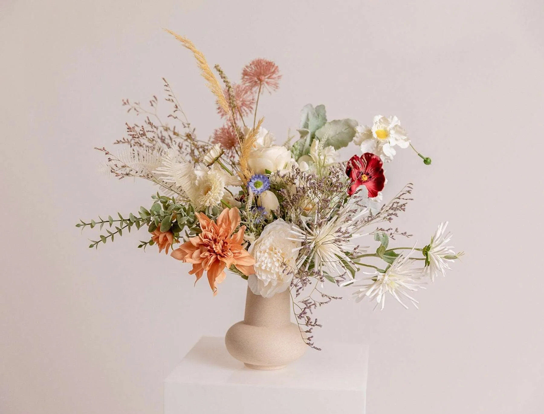 Colourful Dried & Artificial Flowers Bridal Bouquet - Off-White & Green No:1