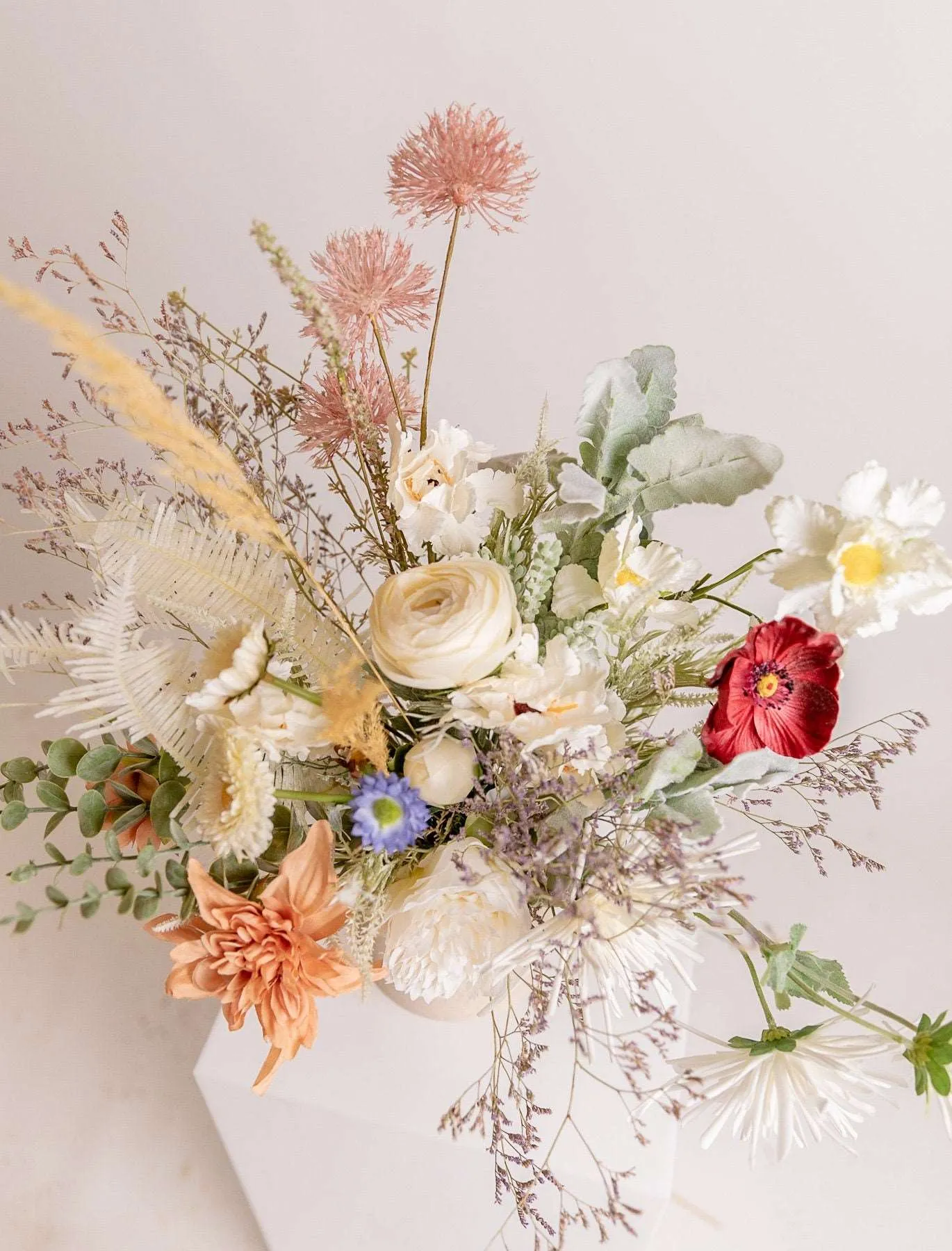 Colourful Dried & Artificial Flowers Bridal Bouquet - Off-White & Green No:1