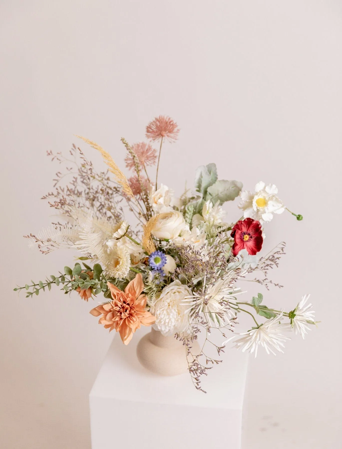 Colourful Dried & Artificial Flowers Bridal Bouquet - Off-White & Green No:1