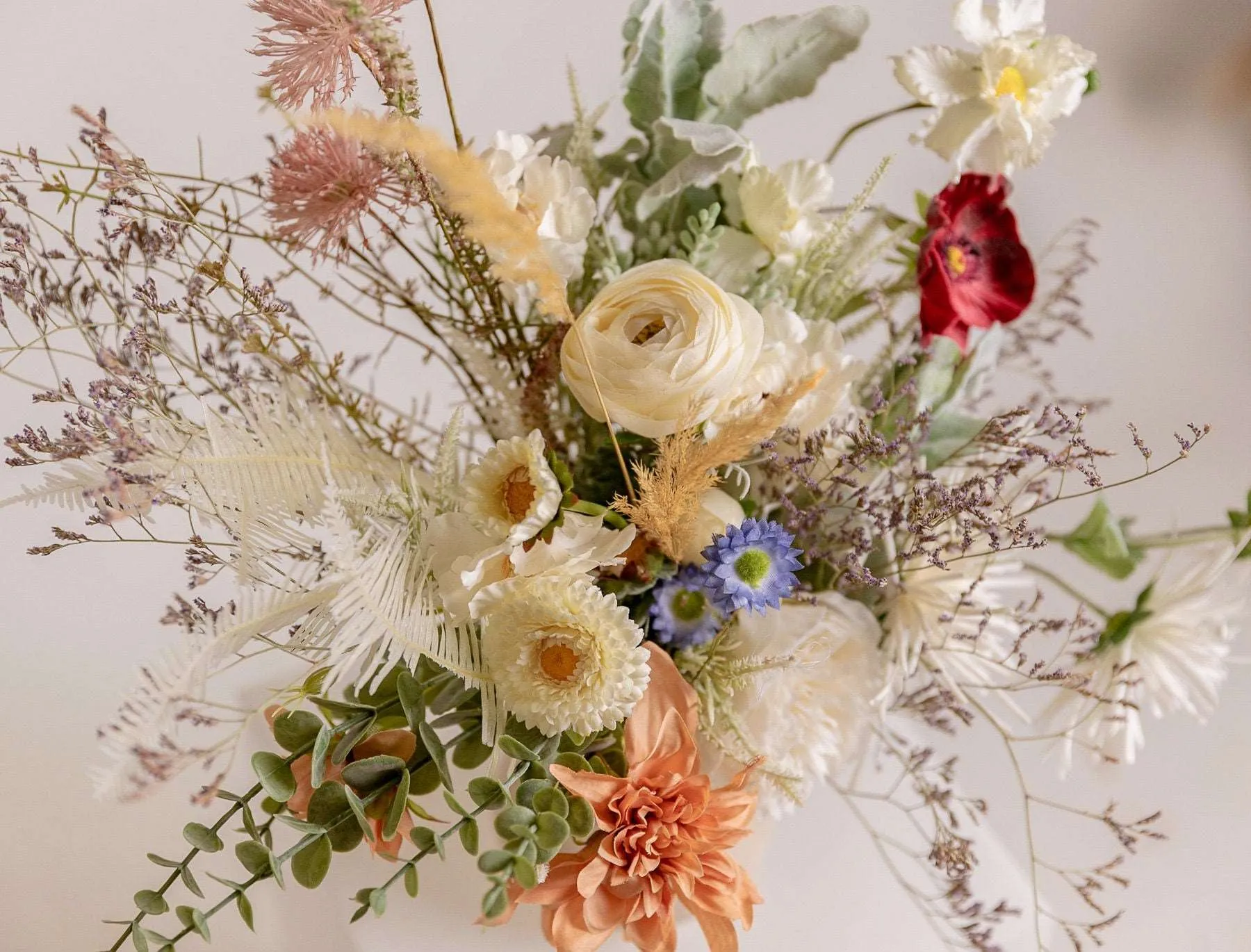 Colourful Dried & Artificial Flowers Bridal Bouquet - Off-White & Green No:1