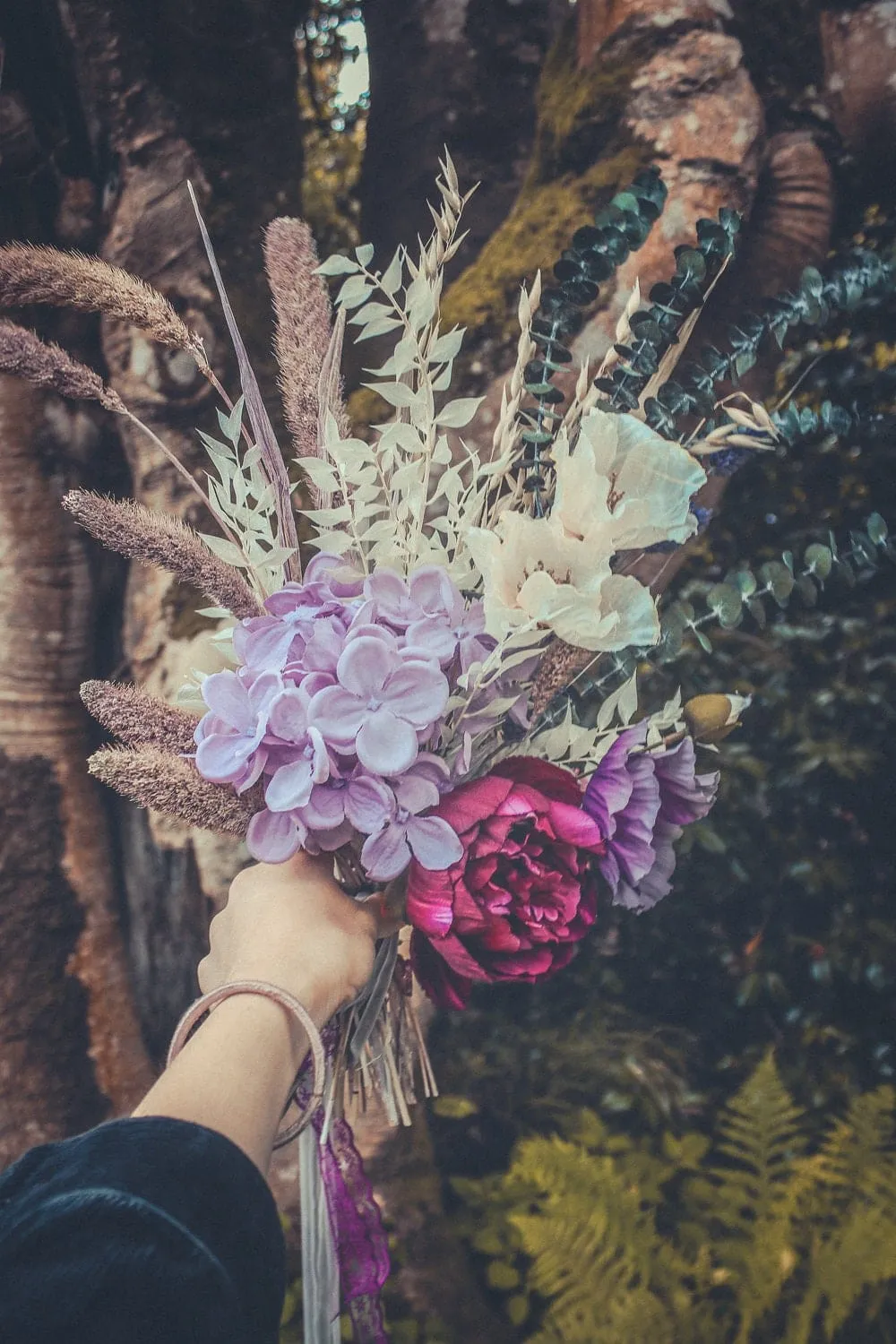 Colourful Dried & Artificial Flowers Bridal Bouquet - Soft Lavender & Green