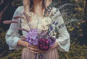 Colourful Dried & Artificial Flowers Bridal Bouquet - Soft Lavender & Green