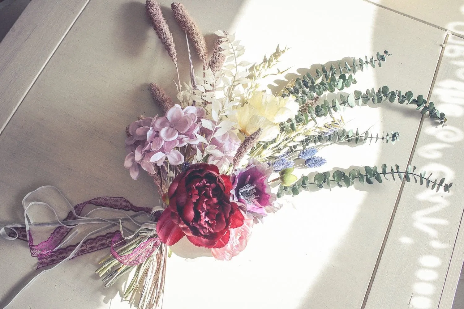 Colourful Dried & Artificial Flowers Bridal Bouquet - Soft Lavender & Green