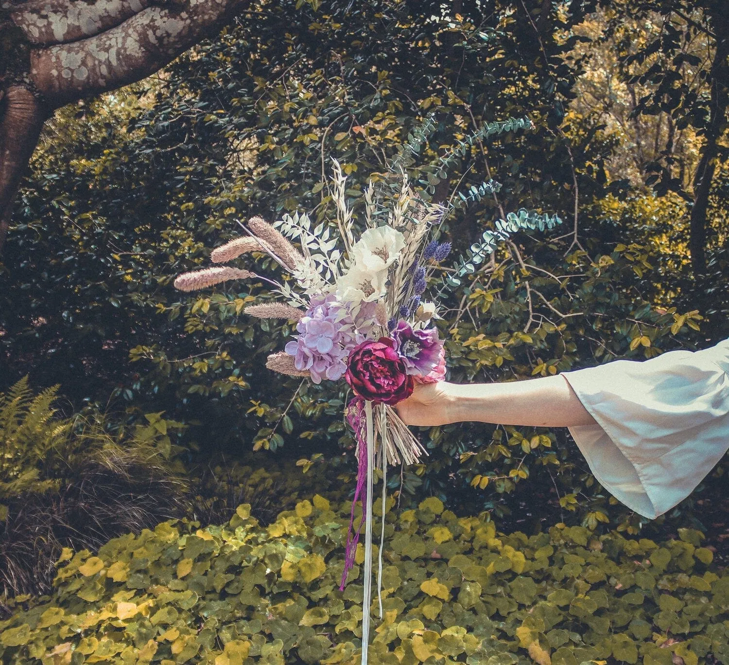 Colourful Dried & Artificial Flowers Bridal Bouquet - Soft Lavender & Green