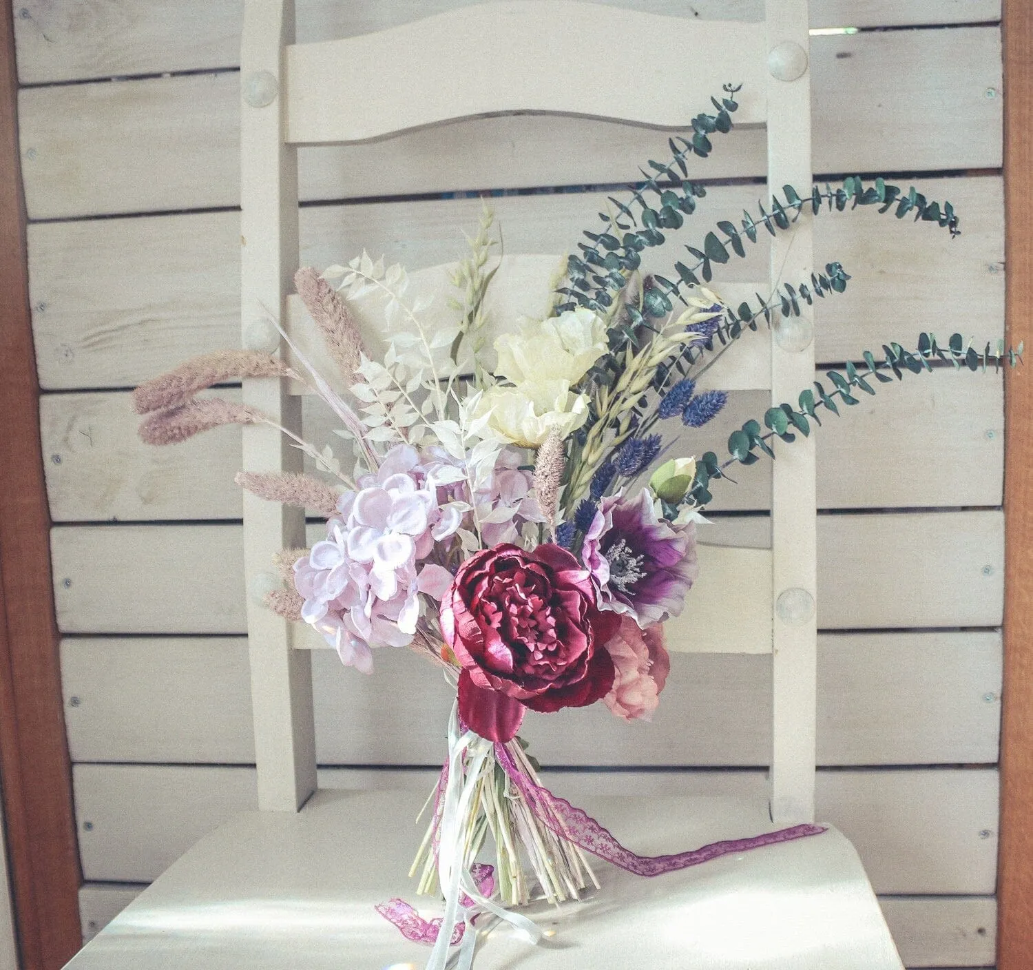 Colourful Dried & Artificial Flowers Bridal Bouquet - Soft Lavender & Green