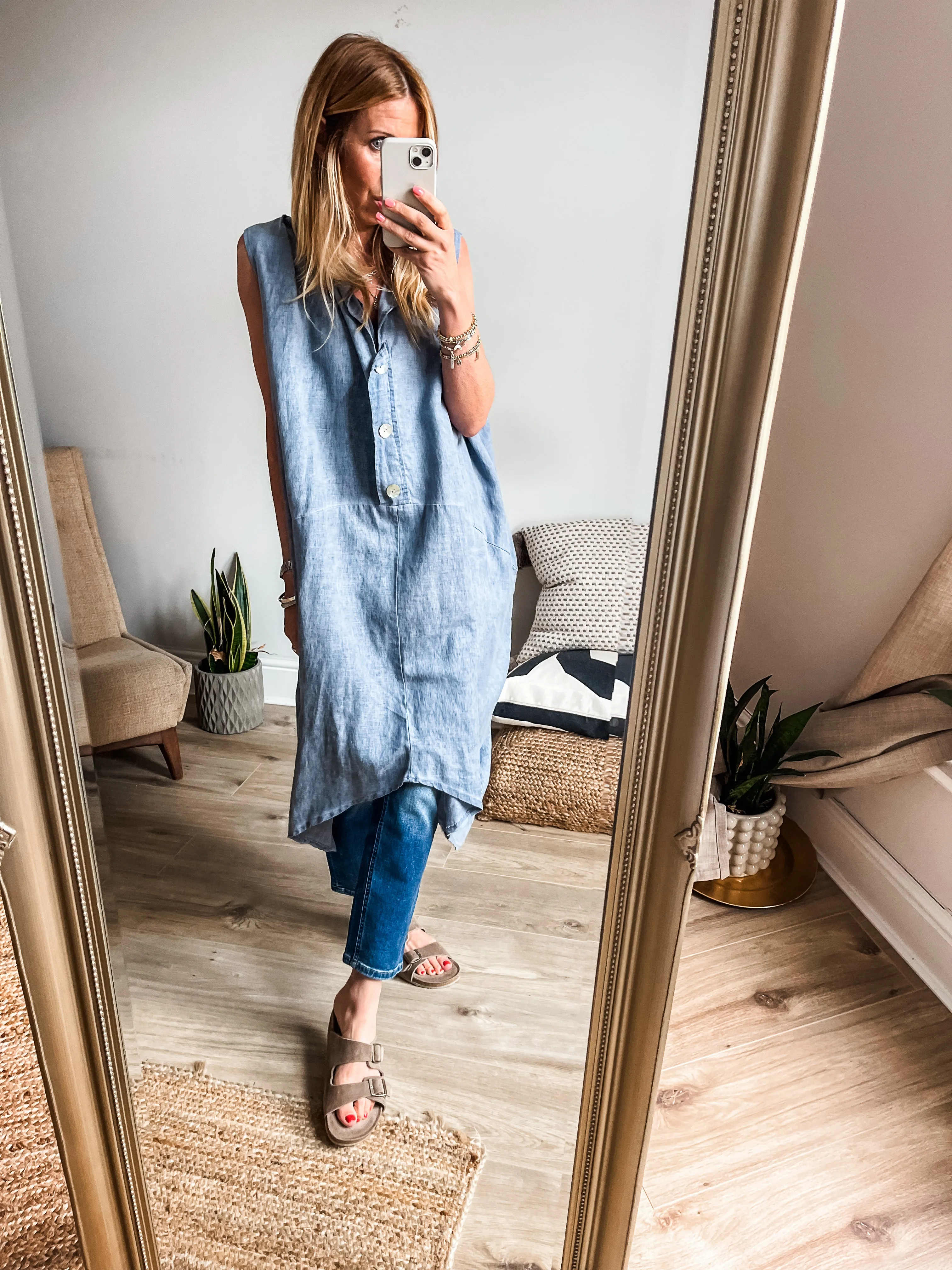 Cotton Linen Sleeveless Cocoon Midi Dress